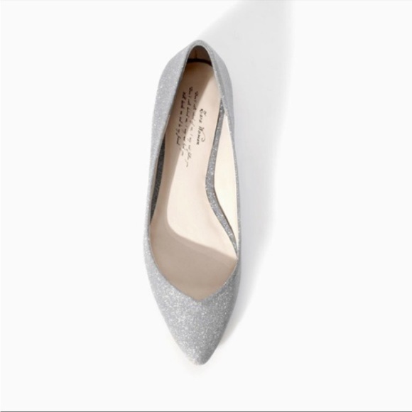 Zara Glitter Slip On Point Toe Ballet Flats in Silver Size 38 or 7.5 - Picture 8 of 8